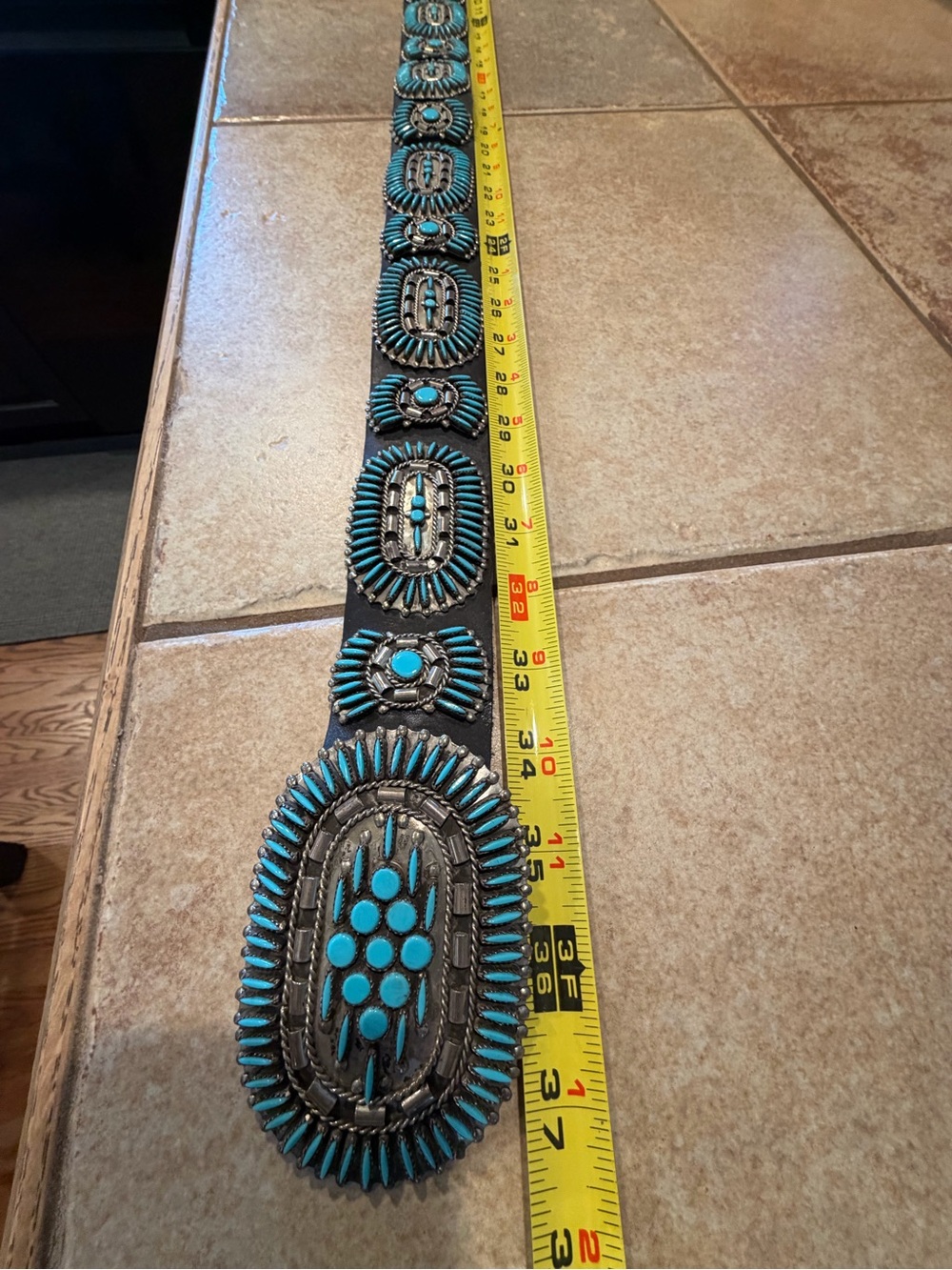 Women’s dark Brown Leather Belt with silver/Turquoise Concho Accents - Picture 8 of 11